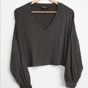 Lulus balloon sleeve grey cropped top